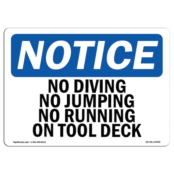 Safety Sign, OSHA Notice, 18" Height, No Diving No Jumping No Running On Pool Deck Sign, Landscape
